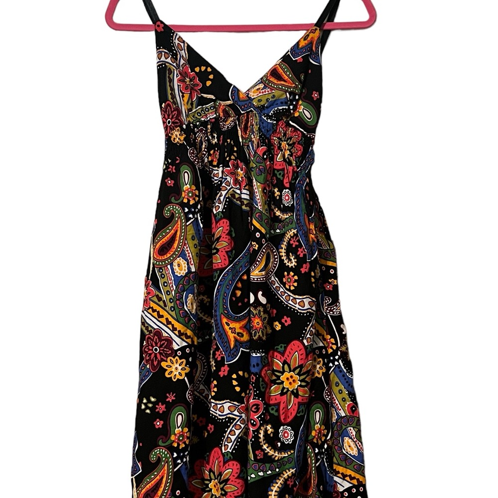 Black Sleeveless Multi Colored Paisley Dress Women’s - Picture 2 of 9